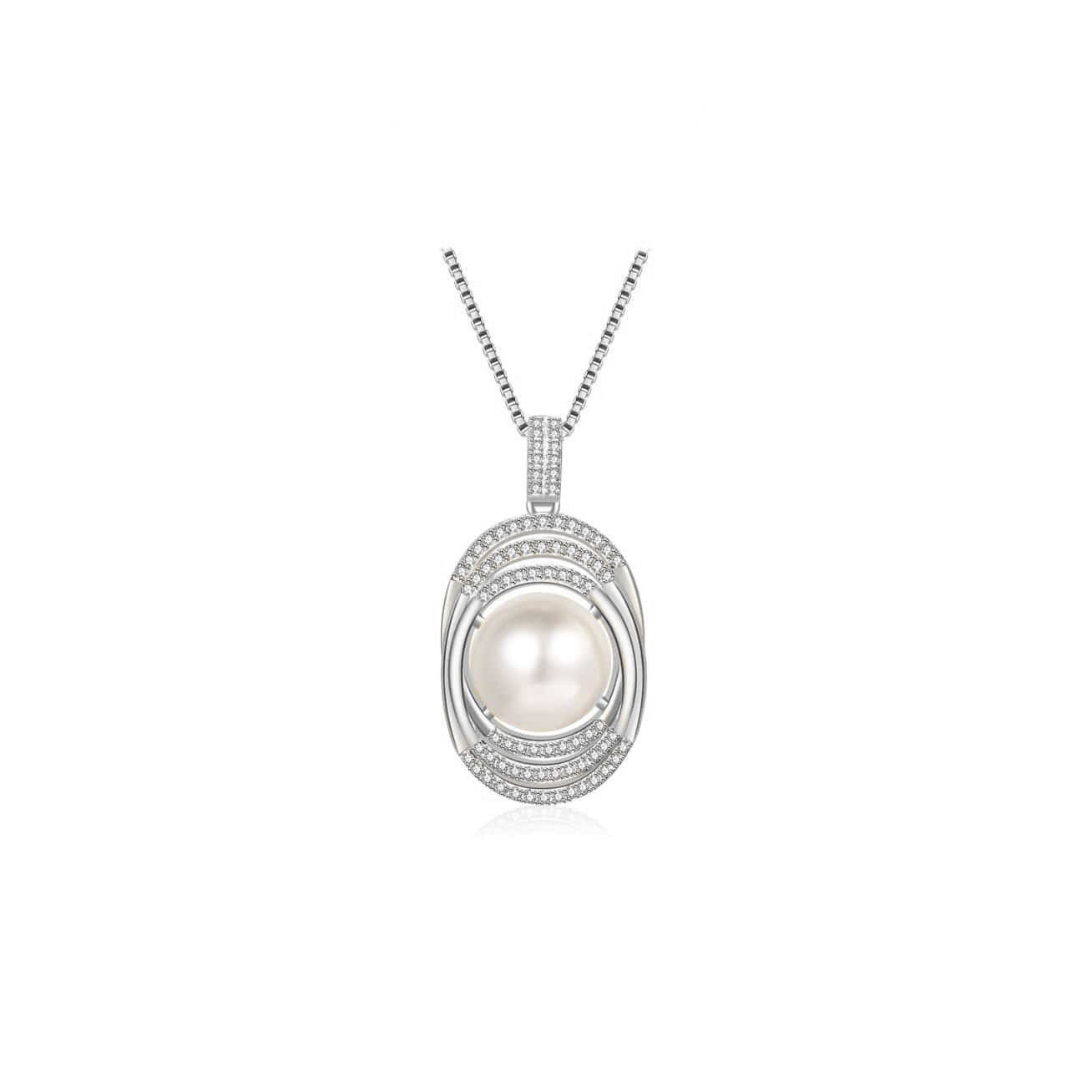 Elegant Freshwater Pearl Necklace WN00185 featuring a classic pearl wrapped in cubic design, crafted from sterling silver and gold plated.